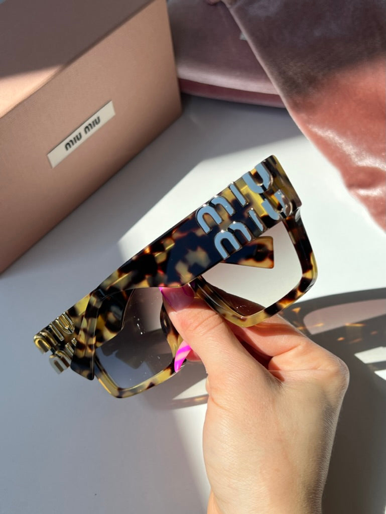 Miu Miu MU10WS Light Havana Thick Flat Top Sunglasses