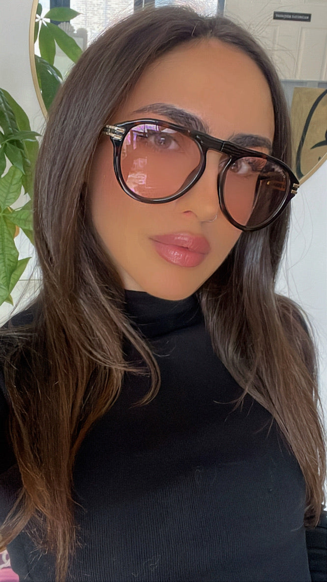 Gucci GG1347S Brown Photochromic Logo Folding Aviator Sunglasses