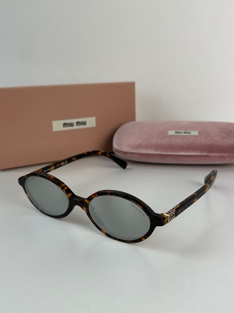 Miu Miu MU04ZS Honey Silver Mirrored Oval Sunglasses