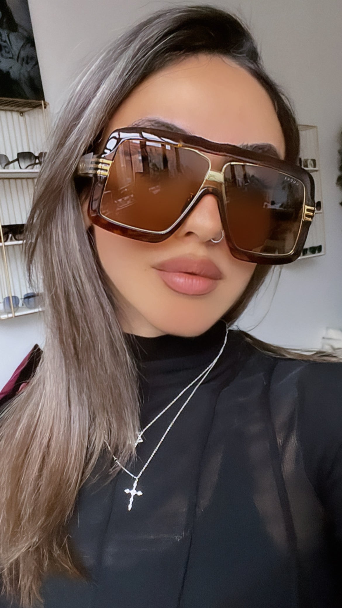 Gucci GG0900S Oversized Aviator Sunglasses in Brown