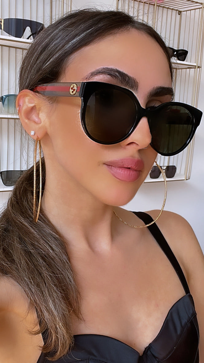 Gucci GG0035SN Round Glitter Striped Leg Sunglasses