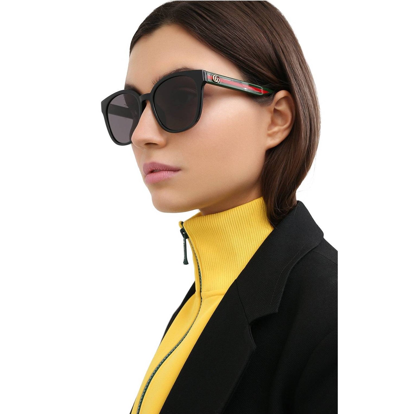 Gucci GG0855SK Unisex Striped Leg Sunglasses in Black