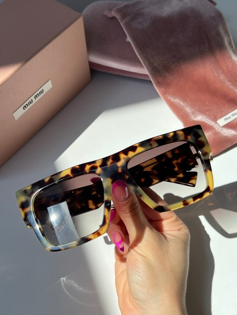 Miu Miu MU10WS Light Havana Thick Flat Top Sunglasses