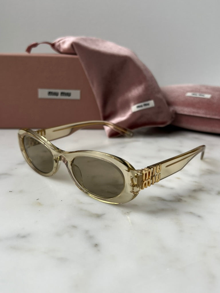 Miu Miu MU06ZS Sand Gold Oval Sunglasses