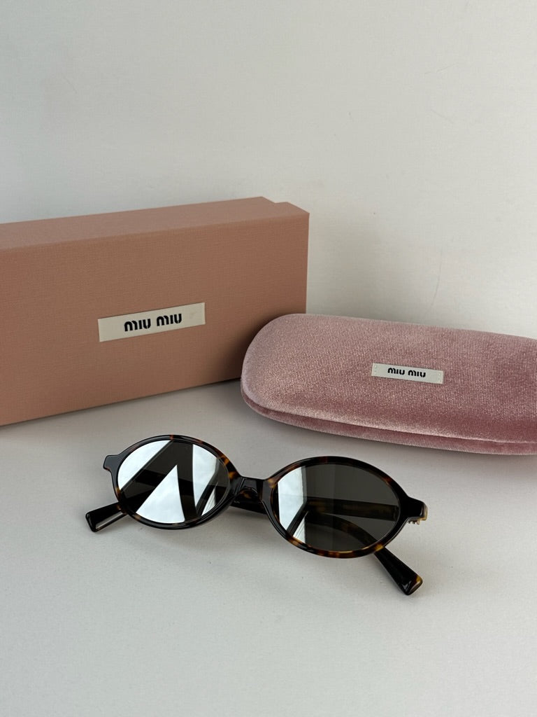 Miu Miu MU04ZS Honey Silver Mirrored Oval Sunglasses