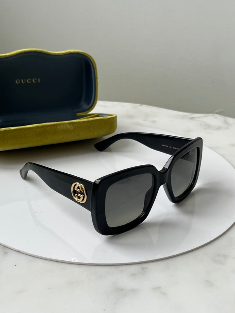 Gucci GG0141SN Square Black Logo Sunglasses