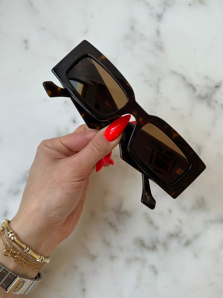 Gucci GG1425S Thick Rim Rectangle Sunglasses in Havana Brown