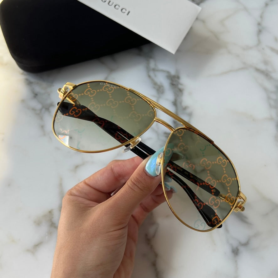 Gucci GG1220S Green Monogram Aviator Sunglasses