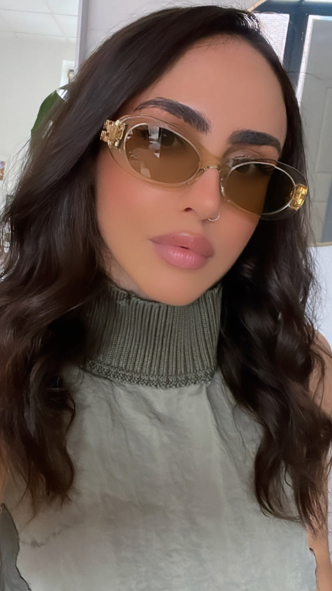 Miu Miu MU06ZS Sand Gold Oval Sunglasses