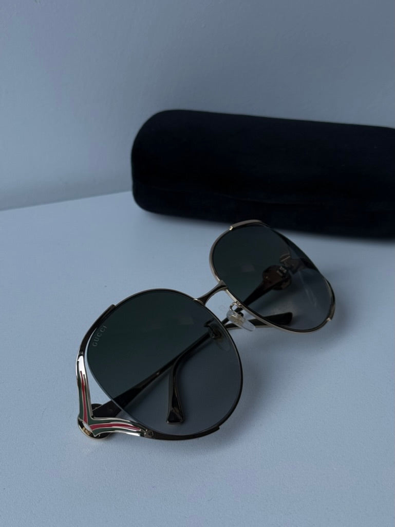 Gucci GG0225S Oversized Cutout Metal Sunglasses in Grey Gradient