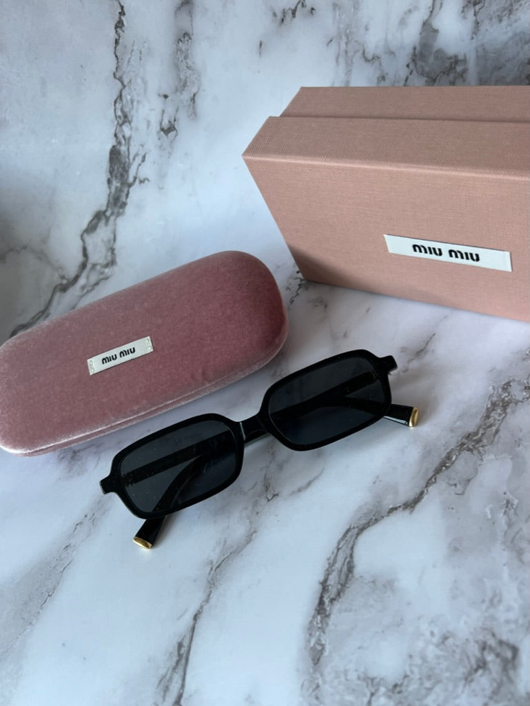 Miu Miu MU11ZSF Black Rectangular Sunglasses