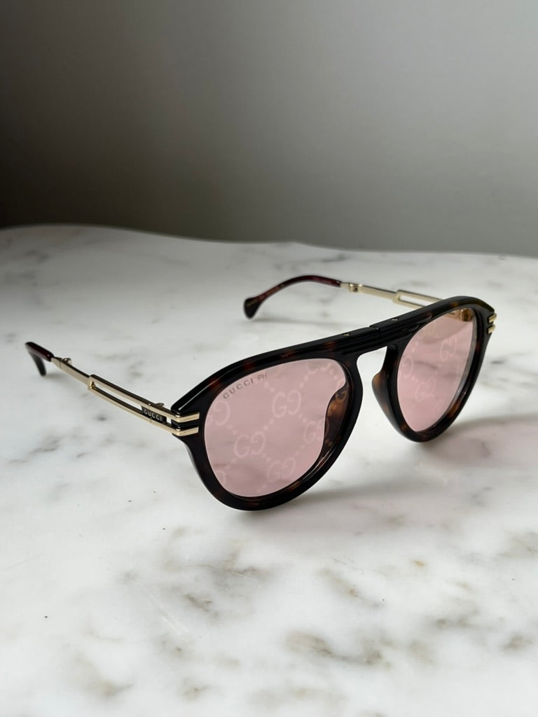 Gucci GG1347S Brown Photochromic Logo Folding Aviator Sunglasses