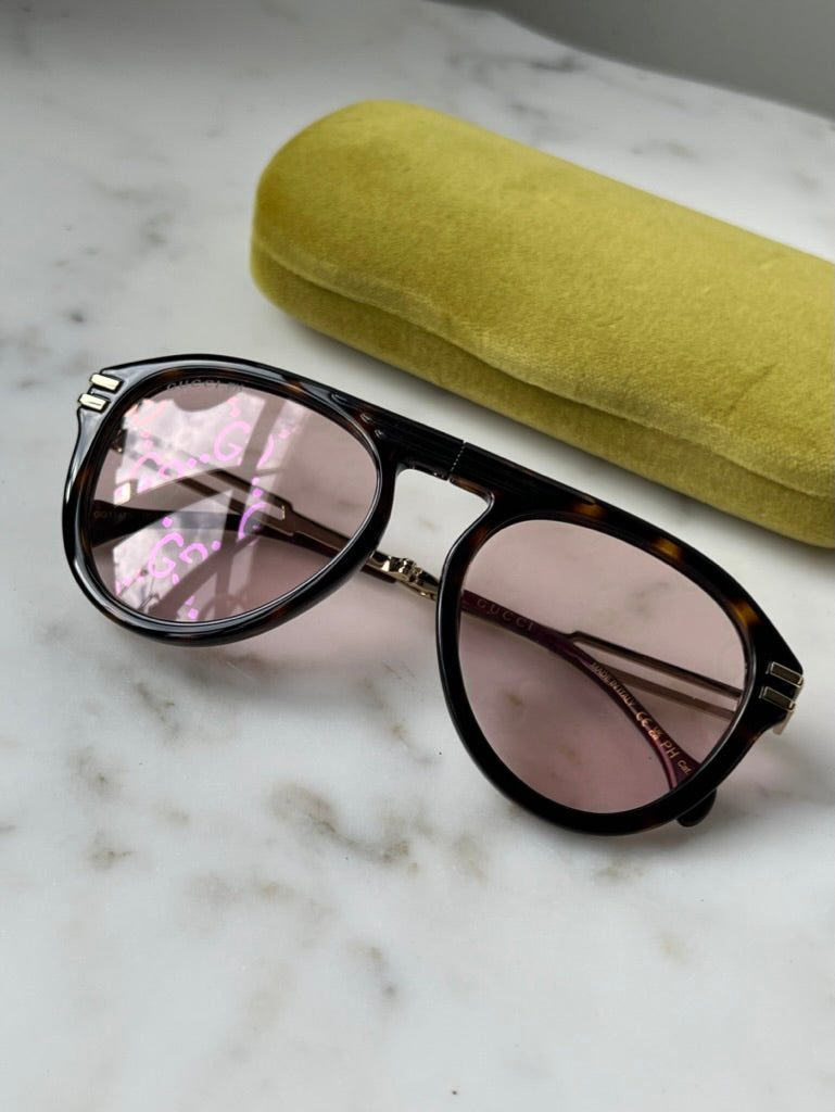 Gucci GG1347S Brown Photochromic Logo Folding Aviator Sunglasses