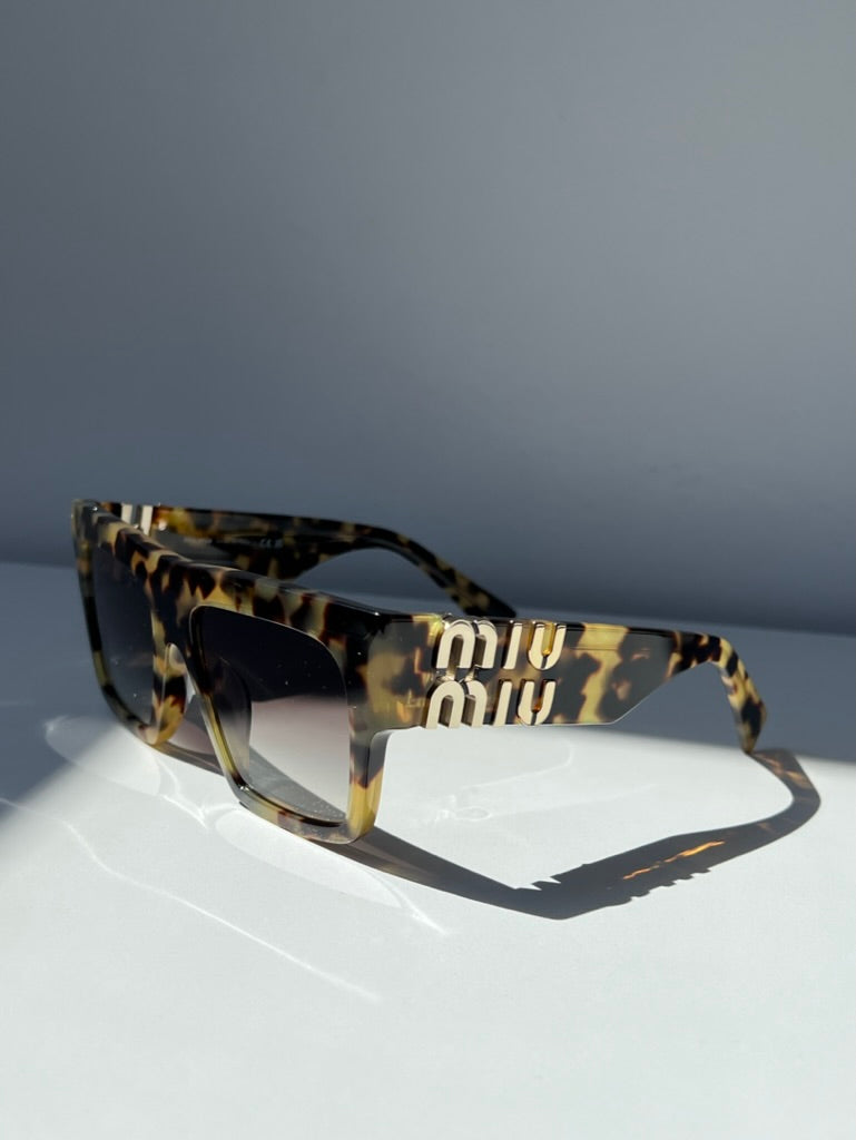 Miu Miu MU10WS Light Havana Thick Flat Top Sunglasses