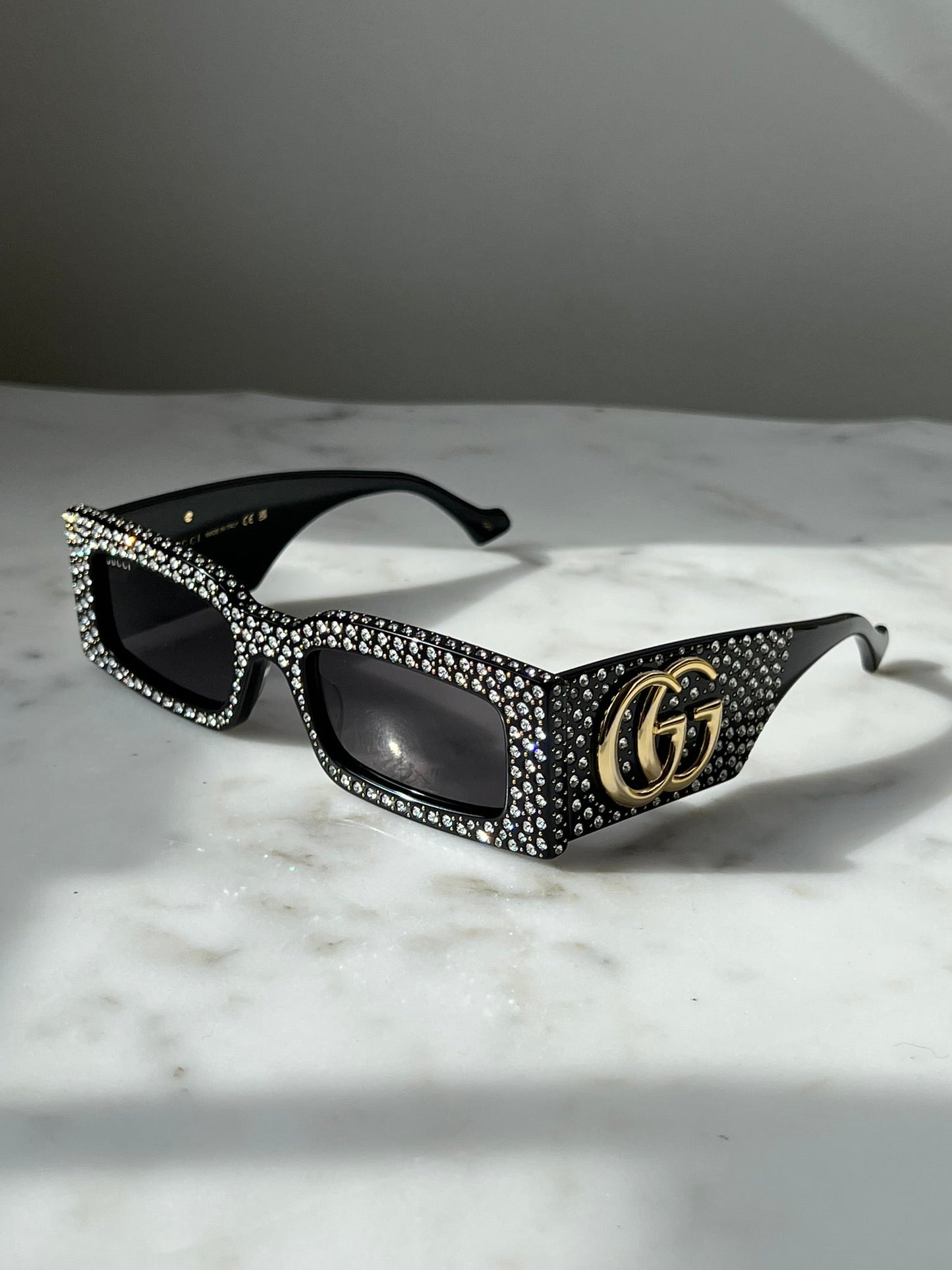 Gucci GG1425S Crystal Rectangle Sunglasses in Black