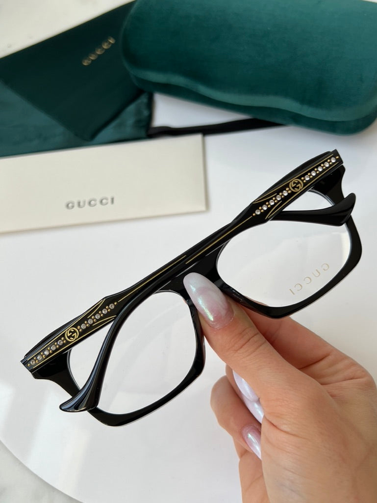 Gucci GG1299O Squared Cat Strass Frames in Black
