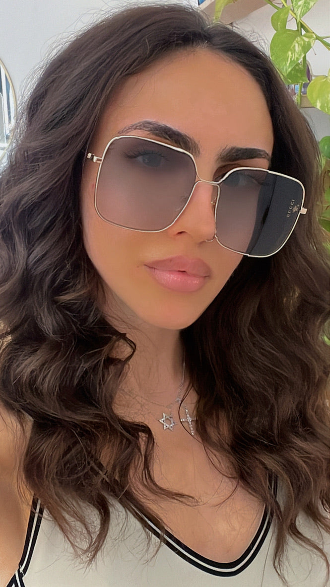 Gucci GG0443S Gold Square Metal Sunglasses