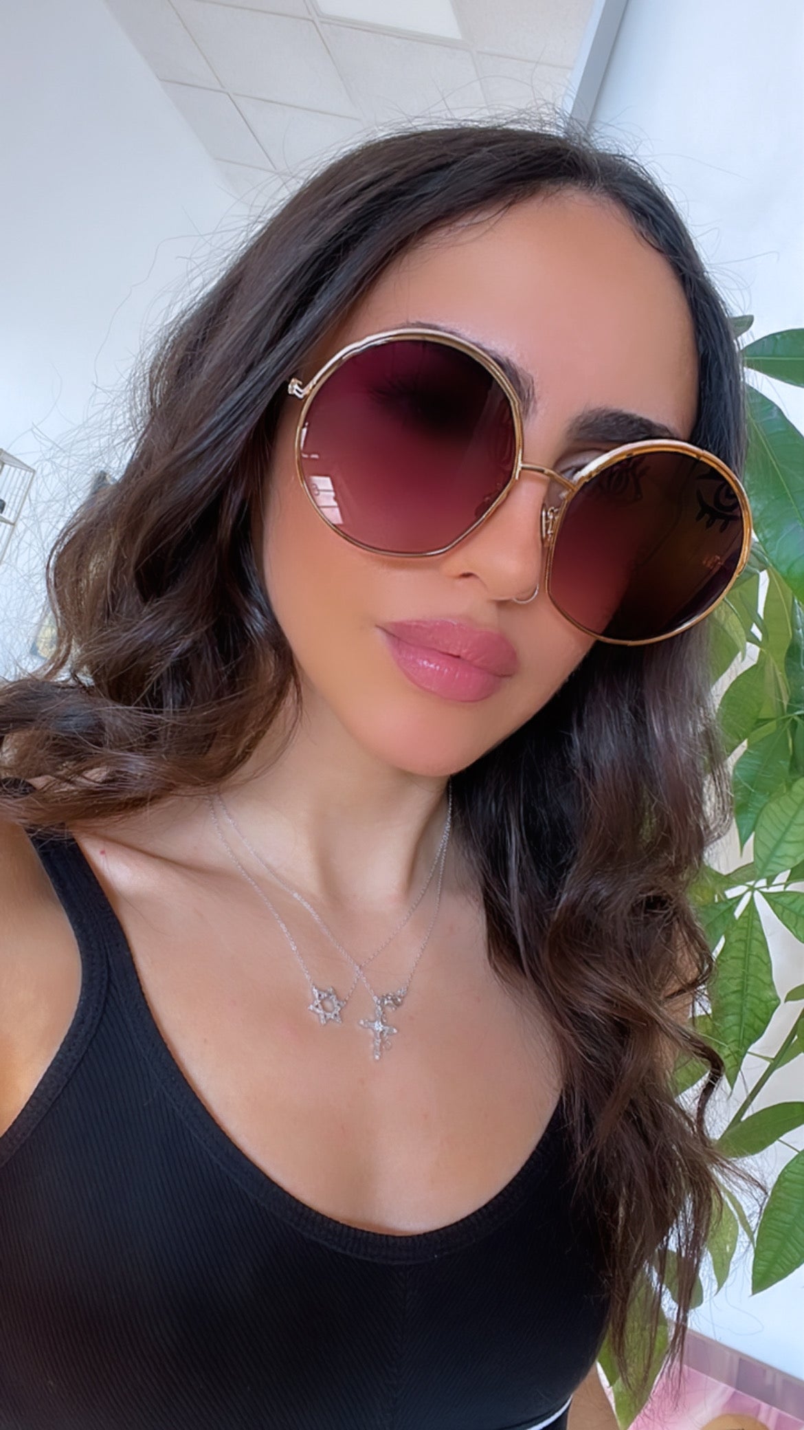 Dior EverDior R1U Round Sunglasses in Gold Burgundy