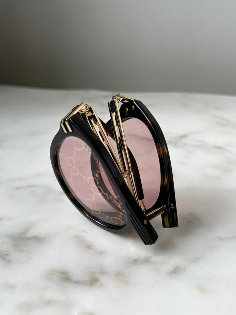 Gucci GG1347S Brown Photochromic Logo Folding Aviator Sunglasses