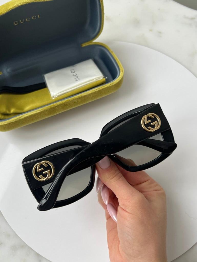 Gucci GG0141SN Square Black Logo Sunglasses