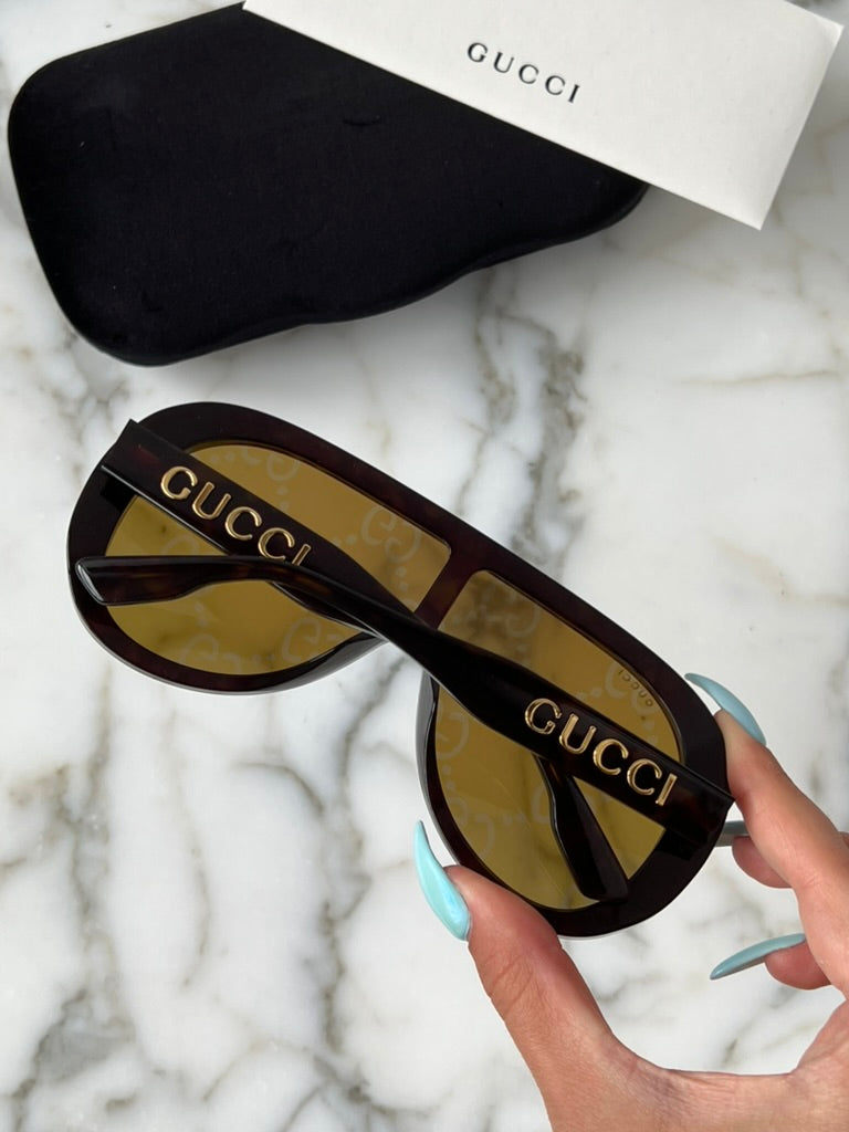 Gucci GG1370S Mirrored Brown Mask Sunglasses