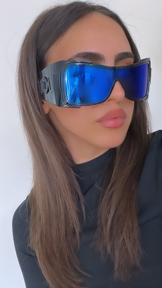 Versace VE4451 Mask Sunglasses in Black Blue Mirror