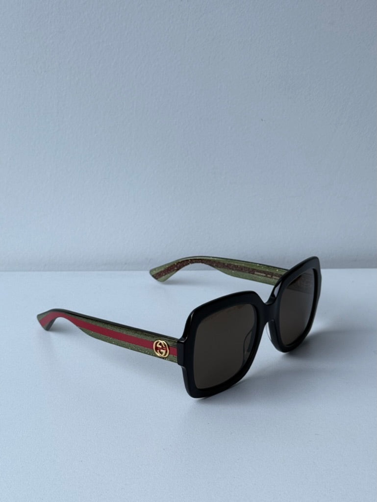 Gucci GG0036SN Square Glitter Striped Leg Sunglasses
