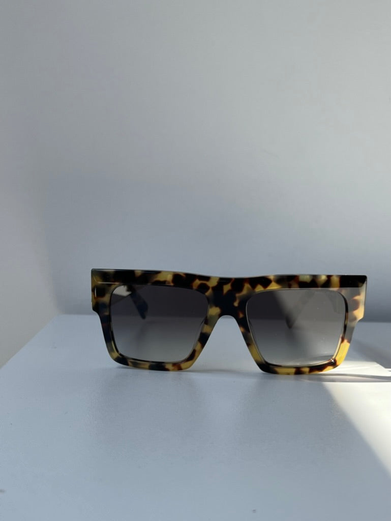 Miu Miu MU10WS Light Havana Thick Flat Top Sunglasses