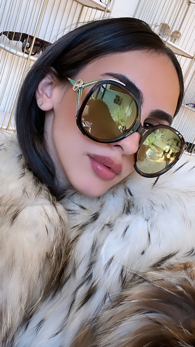 Gucci GG0226SK Oval Cutout Sunglasses in Havana Brown