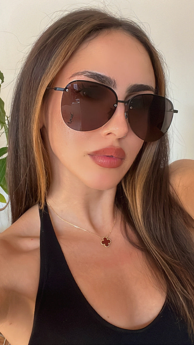 Saint Laurent SL328/K M Metal Logo Round Sunglasses in Black