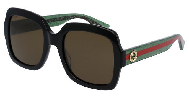 Gucci GG0036SN Square Glitter Striped Leg Sunglasses