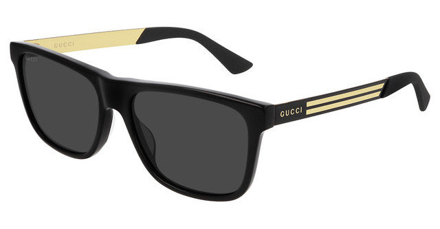 Gucci GG0687S Polarized Rectangle Striped Leg Sunglasses in Black