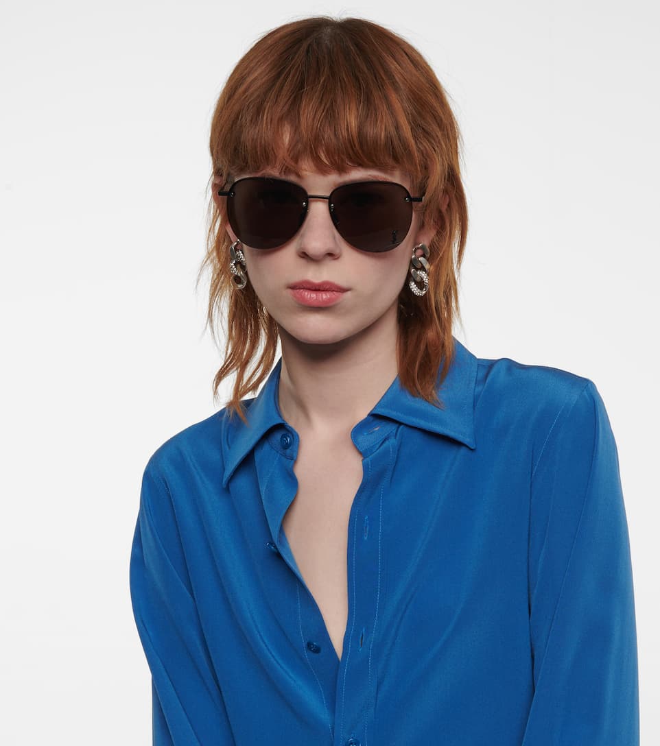 Saint Laurent SL328/K M Metal Logo Round Sunglasses in Black