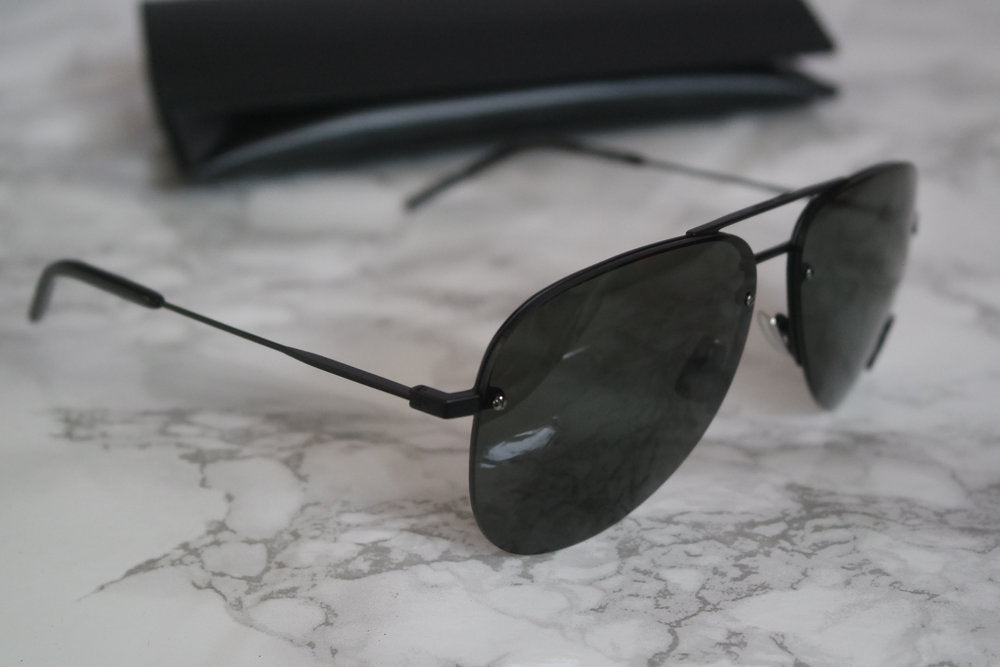 Saint Laurent Classic 11M Metal Logo Aviator Sunglasses in Black