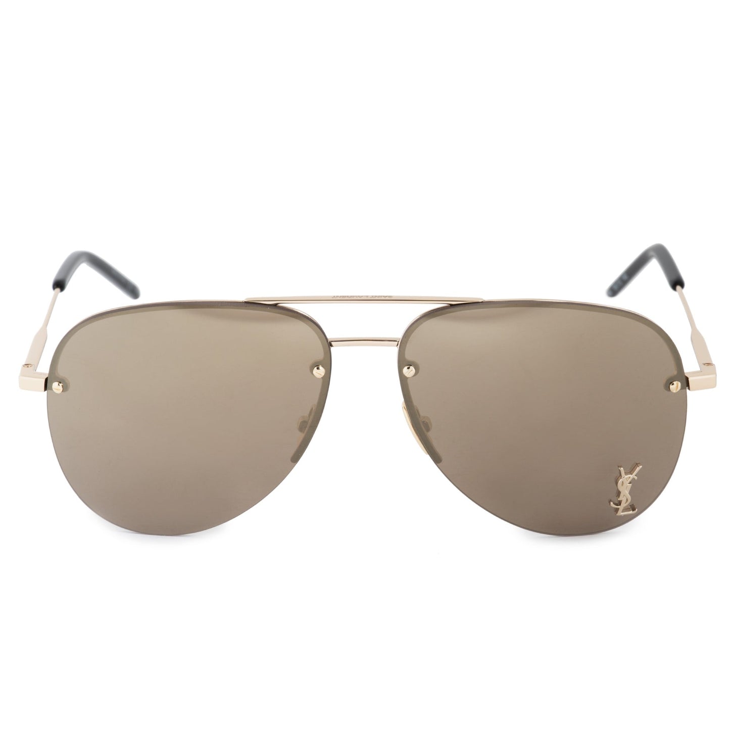 Saint Laurent Classic 11M Metal Logo Aviator Sunglasses in Bronze