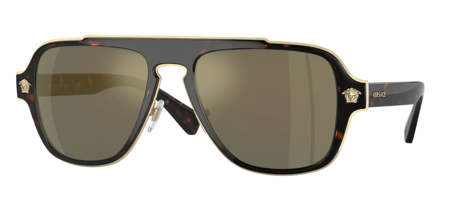 Versace VE2199 Brown Gold Mirror Medusa Aviator Sunglasses