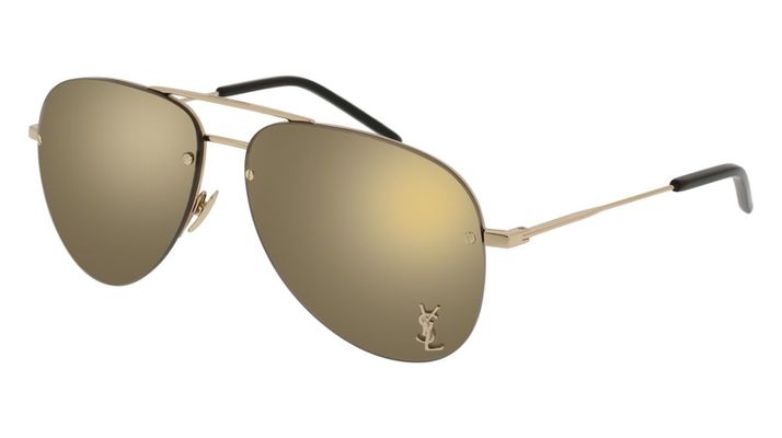 Saint Laurent Classic 11M Metal Logo Aviator Sunglasses in Bronze