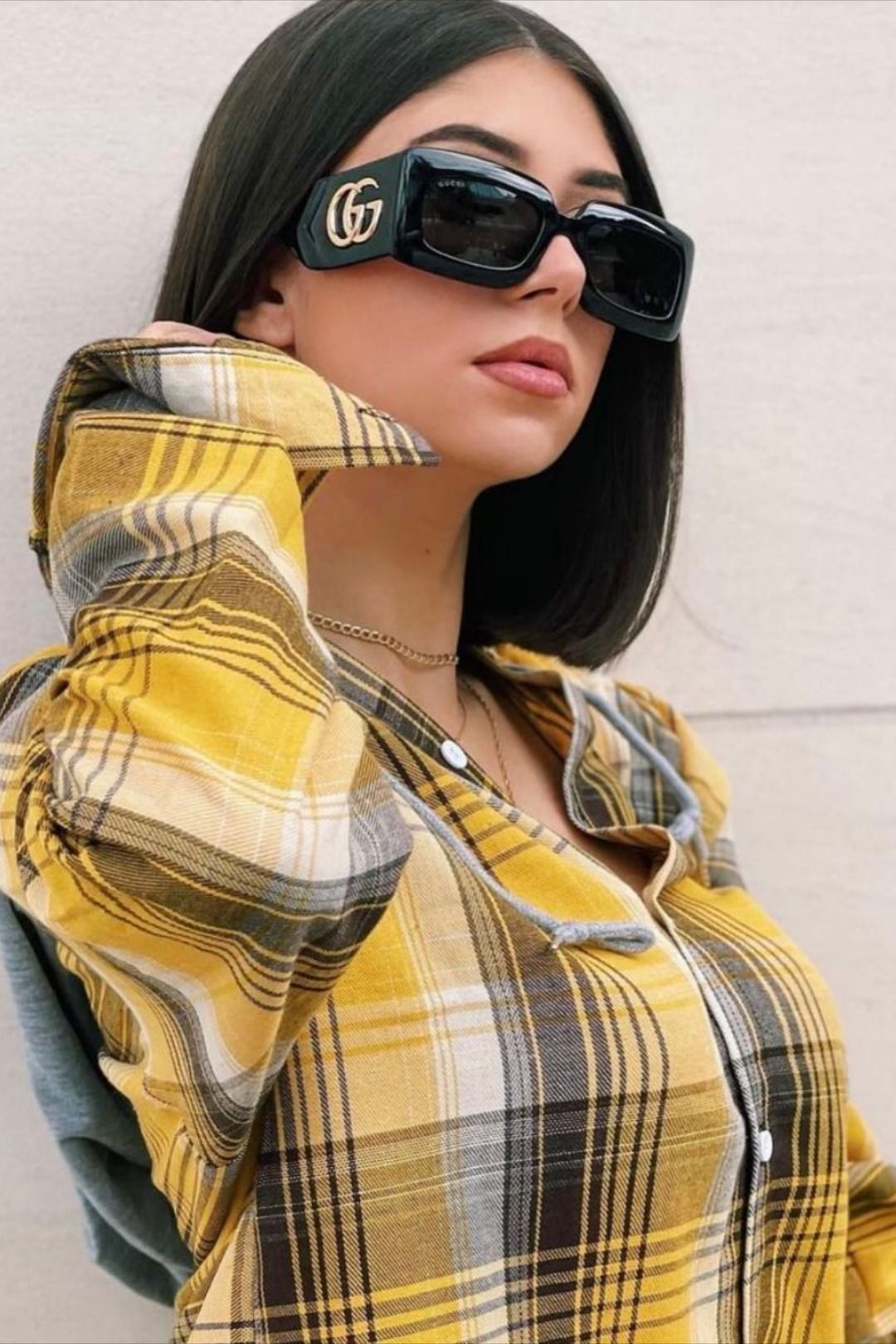 Gucci GG0811S Thick Rim Rectangle Quilted Sunglasses in Black