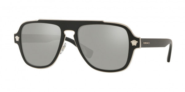 Versace VE2199 Black Silver Mirror Medusa Aviator Sunglasses