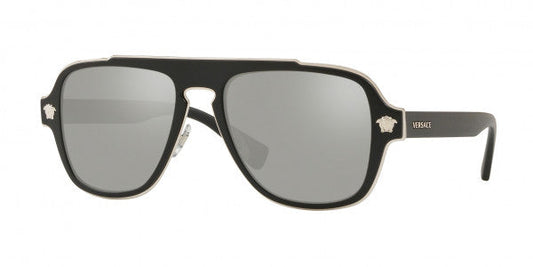 Versace VE2199 Black Silver Mirror Medusa Aviator Sunglasses