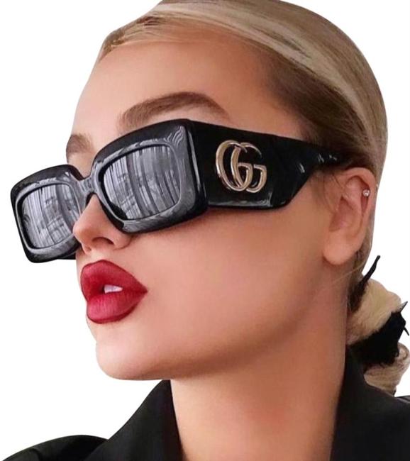 Gucci GG0811S Thick Rim Rectangle Quilted Sunglasses in Black