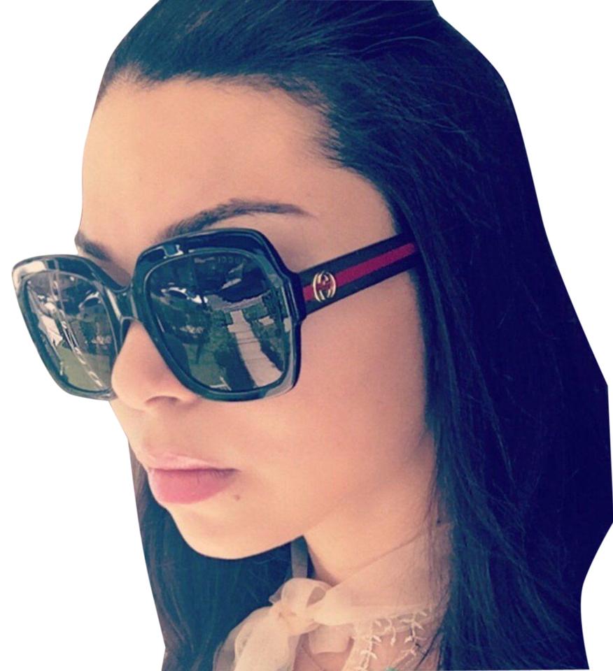 Gucci GG0036SN Square Glitter Striped Leg Sunglasses