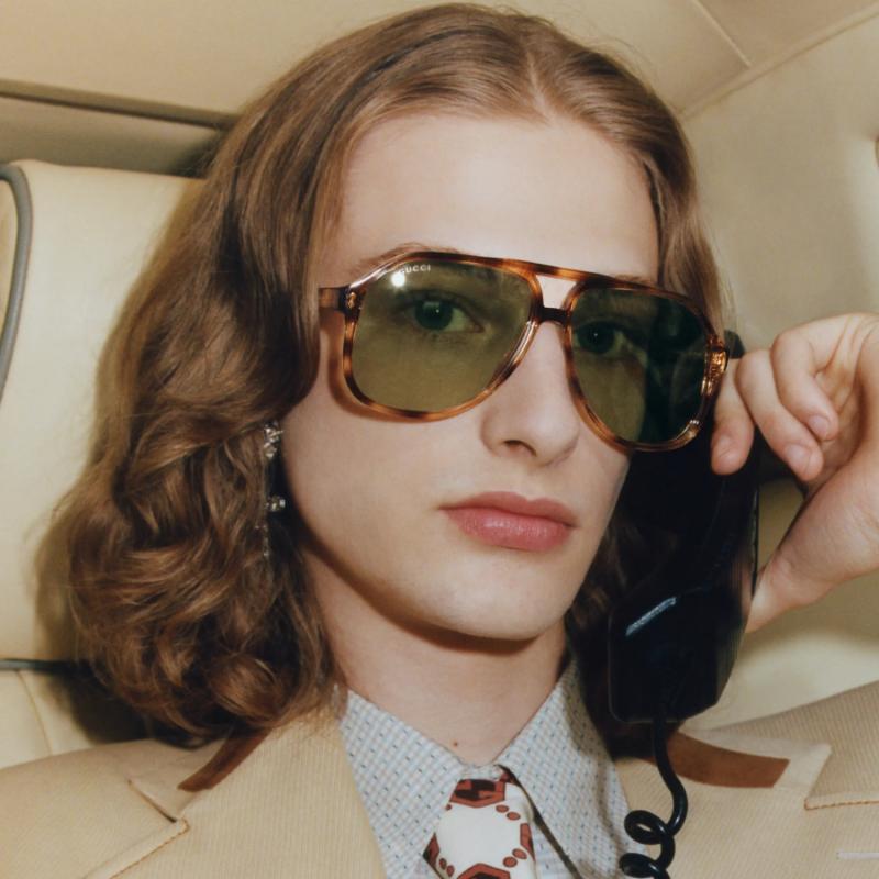 Gucci GG1042S Honey Havana Aviator Sunglasses