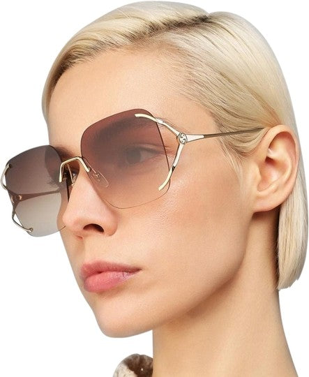 Gucci GG0646S Rimless Oversized Sunglasses in Brown Lens