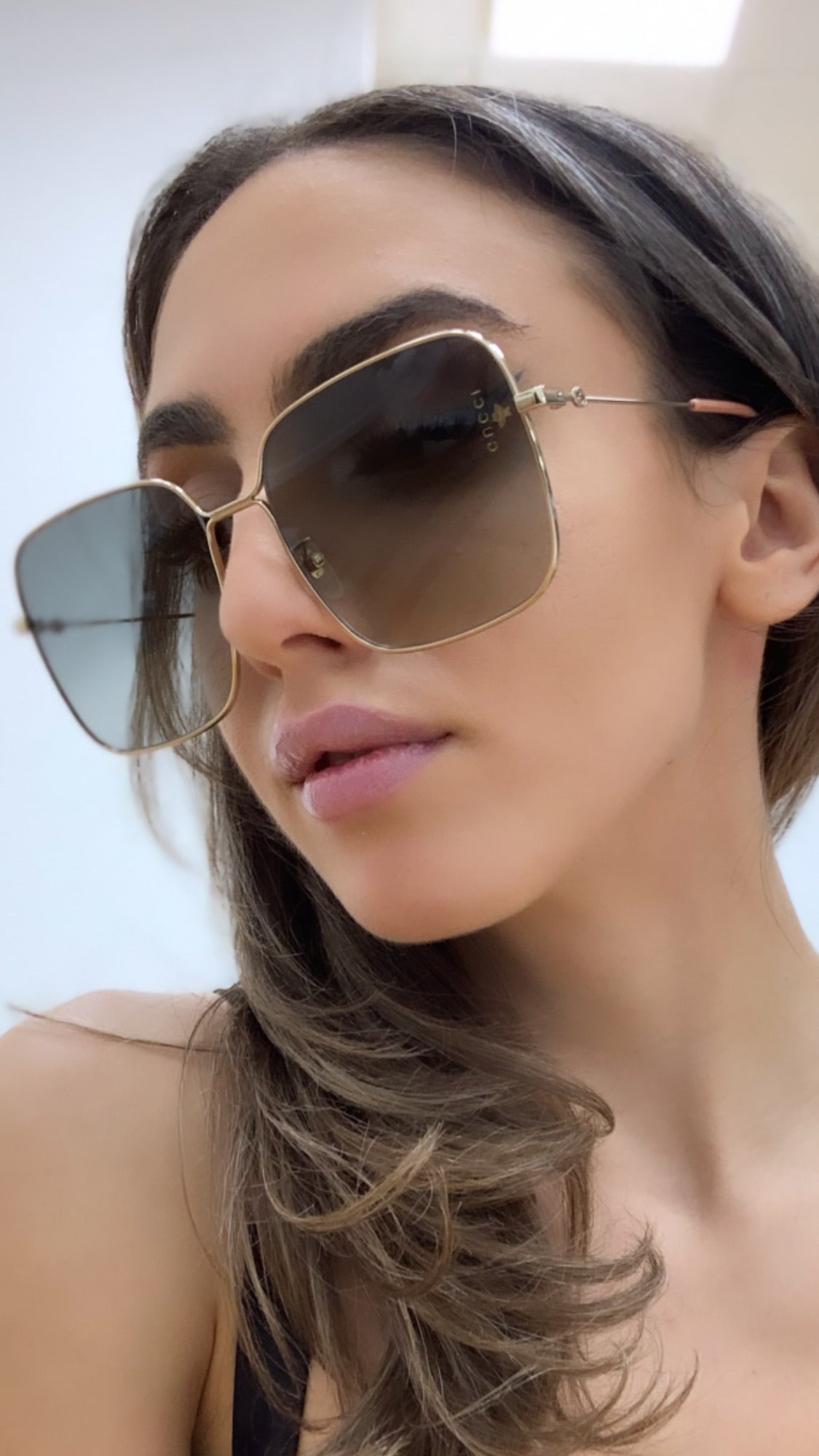 Gucci GG0443S Gold Square Metal Sunglasses