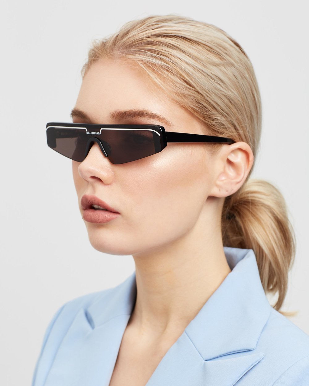 Balenciaga BB0003S Ski Shield Mirrored Sunglasses in Black