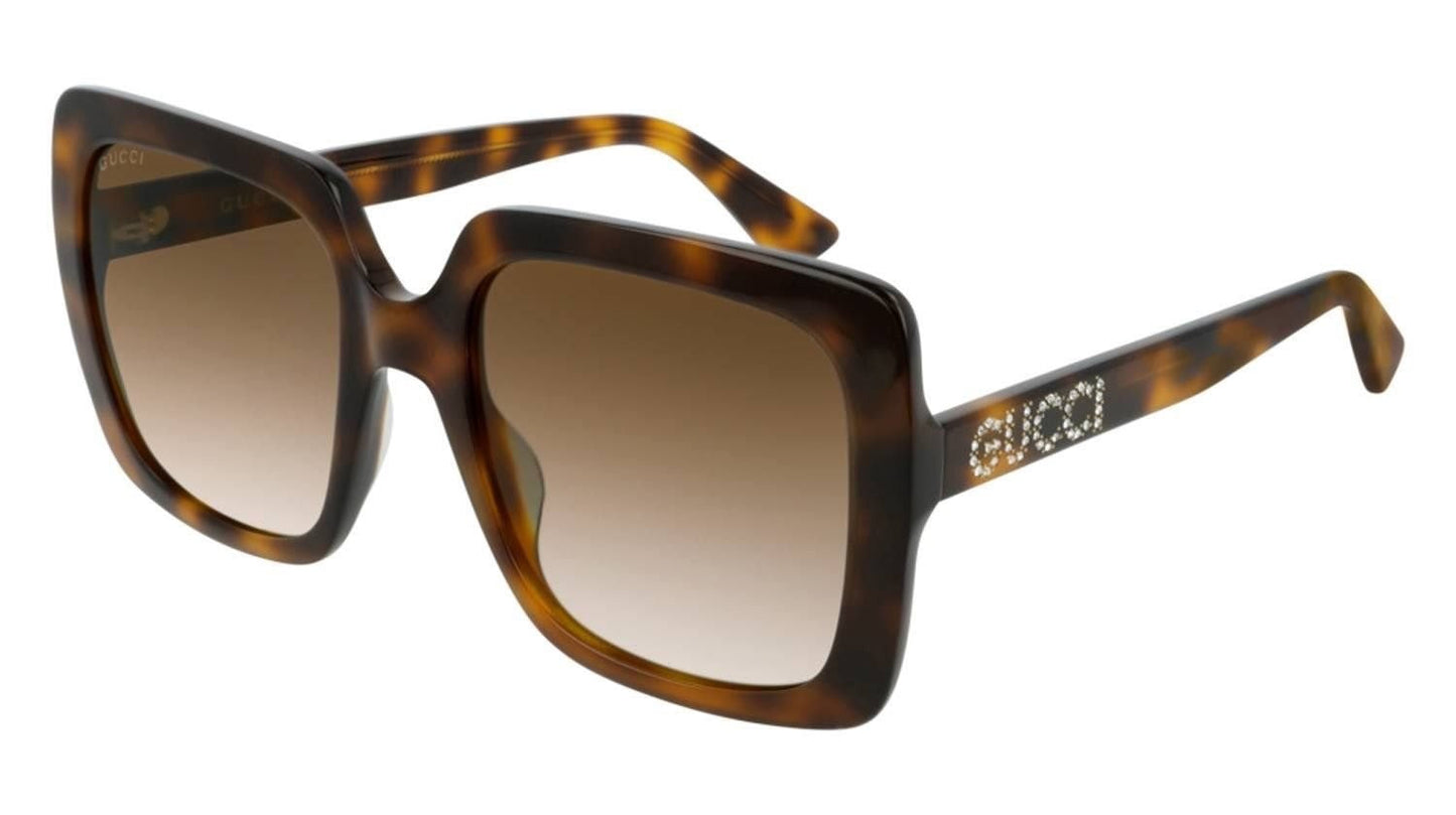 Gucci GG0418S Brown Square Crystal Logo Sunglasses