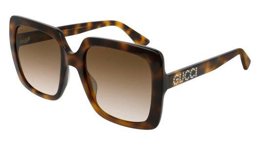 Gucci GG0418S Brown Square Crystal Logo Sunglasses