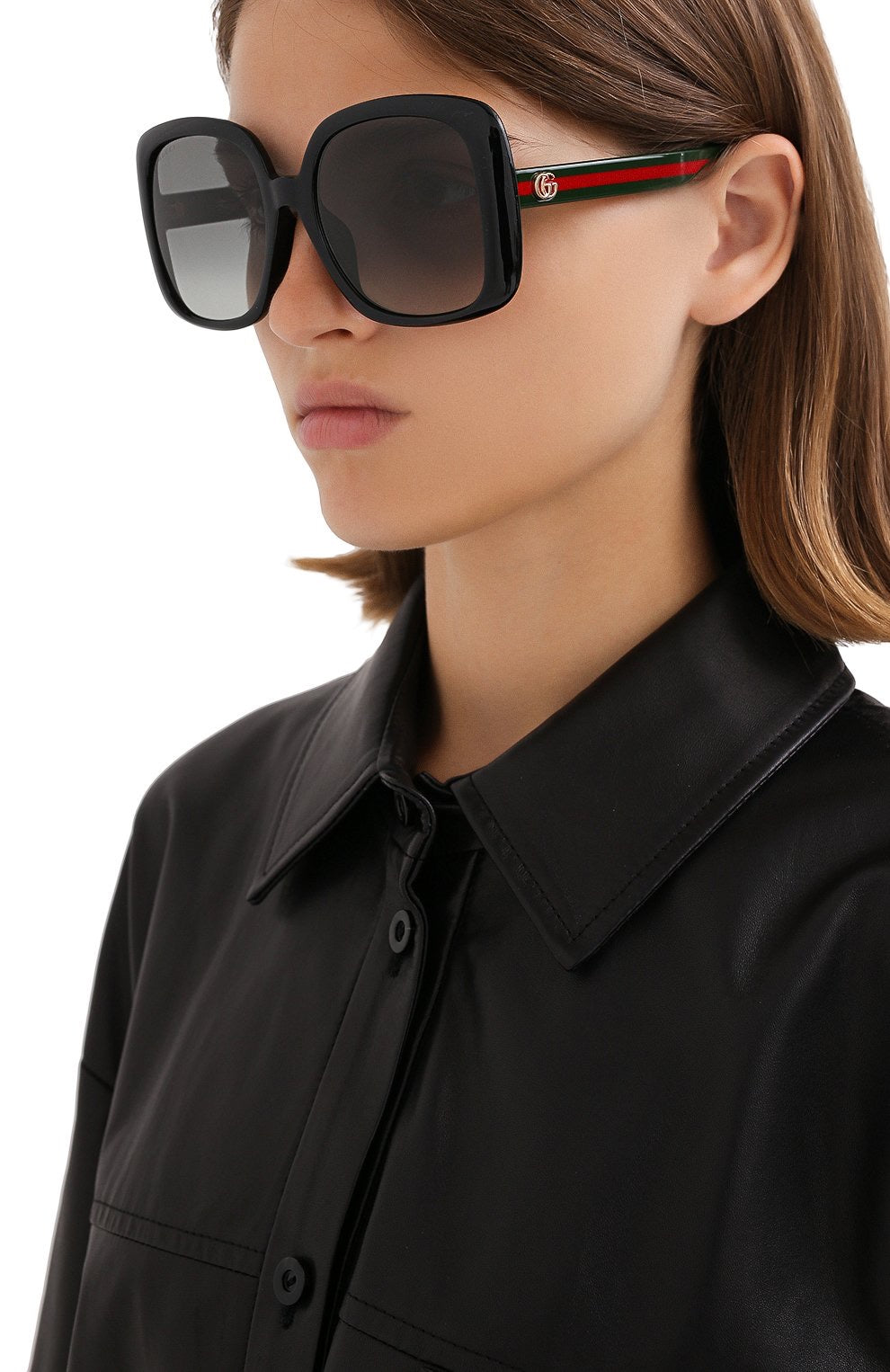 Gucci GG0714SA Oversized Black Square Logo Leg Sunglasses