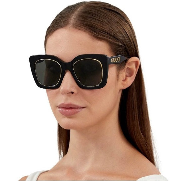 Gucci GG1151S Black Gold Oversized Sunglasses